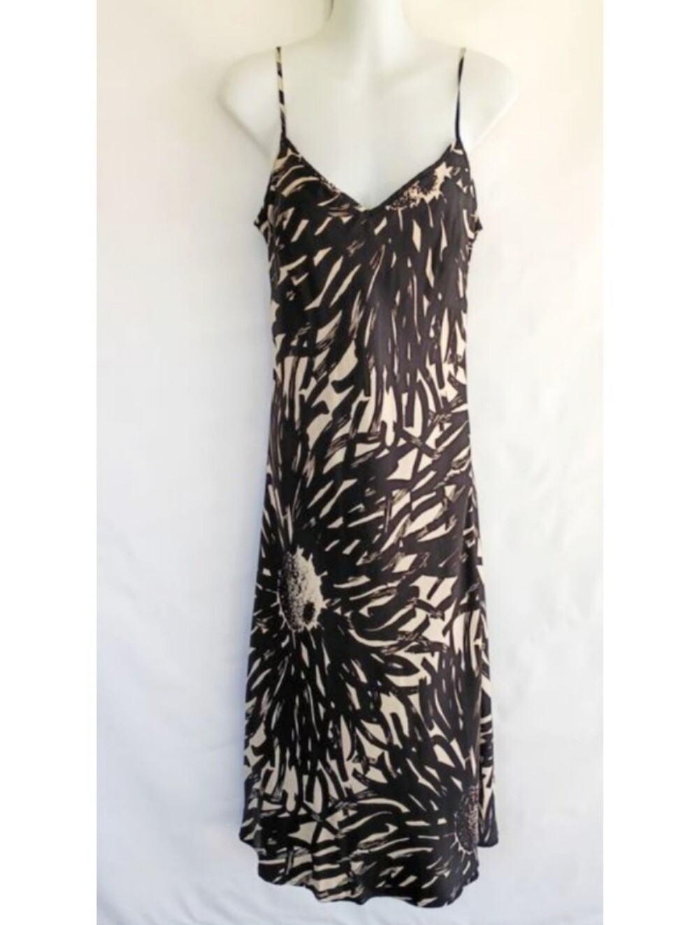 The Limited 100% Silk Vintage Floral Black Tan Y2K Midi Slip Dress Whimsigoth M